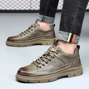 Chaussures décontractées en cuir marron pour hommes avec semelle compensée de 5 cm