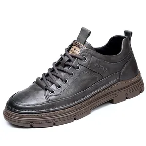 Baskets décontractées en cuir gris foncé pour hommes avec semelle de 5 cm - Chic