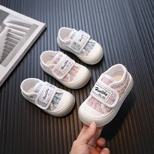 Baskets en Toile Texture Tweed pour Filles Chaussures de Marche pour Tout-Petits Fermeture Auto-Agrippante Chaussures Plates à la Mode