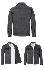 Detailed multi-angle views of a men's washed black retro denim jacket with pockets