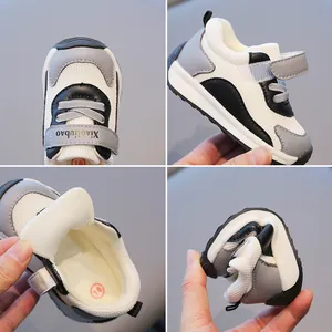 Breathable mesh baby walking sneakers with soft sole and velcro strap for toddlers