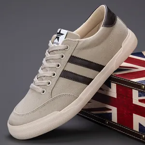 Klassische khakifarbene Herren-Stoffschuhe mit braunen Streifen, atmungsaktive Sneaker