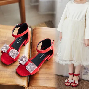 Sandali per Bambine Con Fiocco di Strass Stile Coreano Scarpe da Principessa Tacco Largo Scarpe da Ballo per la Scuola