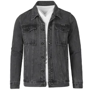 Classic vintage washed black denim jacket for men featuring stylish double chest pockets