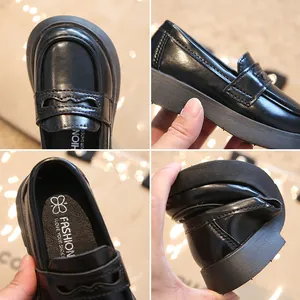 Mocassins classiques en cuir noir pour enfants style britannique à bout rond