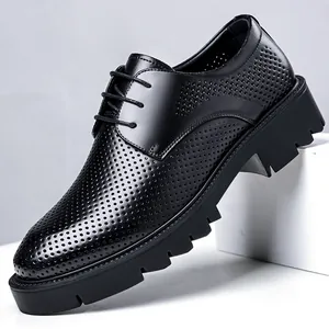 Men's Business Elevator Shoes Height Increasing Hollow Out Breathable Leather Formal Shoes Groom Thick Sole Casual Shoes