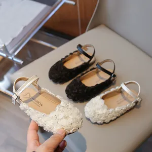 Girl Princess Sandals Summer Korean Style 3D Flower Closed Toe Mary Jane Shoes For Performance Wedding Party Kids Single Shoes