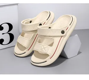 Moderne crème EVA-sandalen met dubbele banden en dikke antislip platformzool voor strand