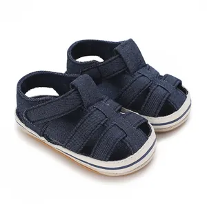 Sandali da Neonato Maschio Estivi Traspiranti Suola Morbida Primi Passi Scarpe in Tela con Velcro Blu Sandali Casual