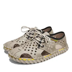 Retro atmungsaktive Outdoor-Strandsandalen für Herren mit Lochmuster und Schnürung