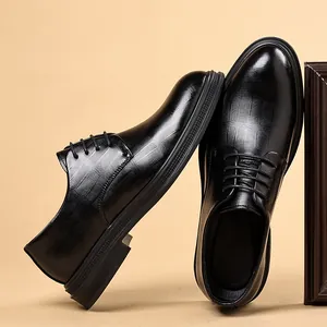 Elegant black men's business leather dress shoes with classic lace-up design for office