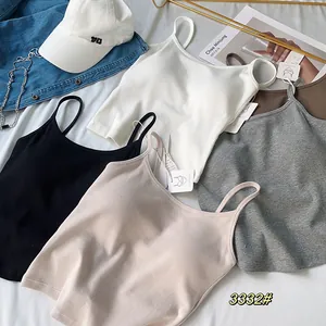 Premium ribbed cotton padded camisole crop tops shown in a variety of trendy colors