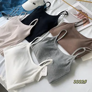 Detailed ribbed texture of cotton camisole bras with fixed cups in assorted colors