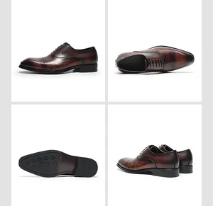 Quatre vues détaillées de chaussures de ville pour hommes en cuir marron avec lacets