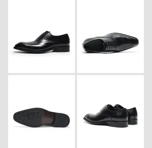 Chaussures richelieu classiques en cuir noir pour hommes avec vues détaillées professionnelles
