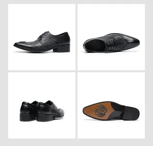 Scarpe Oxford da uomo in pelle verniciata nera con motivo a coccodrillo goffrato