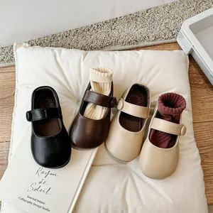 Girls British Style PU Leather Mary Jane Shoes Soft Sole Non-slip Casual Flat Shoes Kids Spring Autumn Single Shoes
