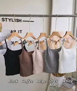 Ribbed cotton camisole tank top with built-in latex pads available in five solid colors