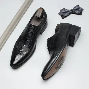 Scarpe Eleganti da Uomo in Vera Pelle di Vacchetta Motivo Coccodrillo a Rilievo Punta a Punta Stringate Scarpe Formali con Rialzo