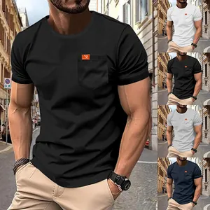 Men's slim fit pocket t-shirt in black, white, grey, and navy blue colors.