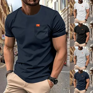 Casual men's short sleeve t-shirt with chest pocket available in multiple solid colors