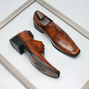 Chaussures Derby homme en cuir de vachette gaufré marron style business