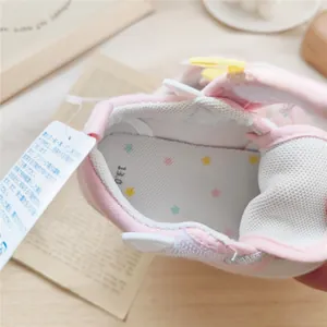Detailed close-up view of soft-soled baby walking shoe interior with cute star pattern insole
