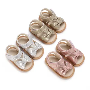 Baby Girls Canvas Sandals Summer Soft Sole First Walker Shoes Bowknot Anti-Slip Hook and Loop Infant Toddler Princess Shoes
