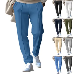Pantalon Droit Décontracté Homme Taille Élastique Cordon de Serrage Couture Pintuck Couleur Unie Polyester Bas