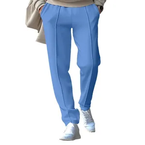 Men's light blue casual trousers with pintuck stripes for spring and autumn wear.