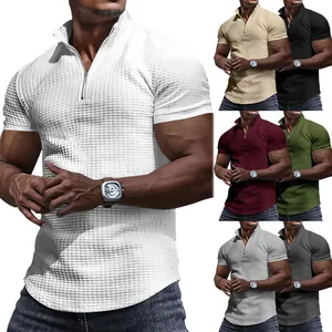 Polo de manga corta para hombre con cremallera y textura de gofre en varios colores
