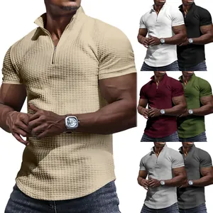 Polo informal de manga corta para hombre con cremallera y textura de punto tipo gofre
