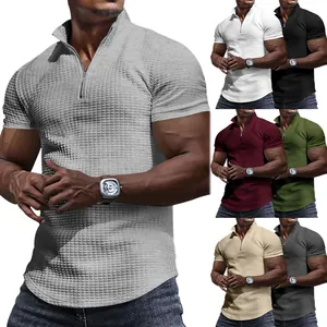 Polos de hombre de manga corta con cremallera y textura de gofre en varios colores