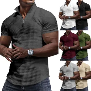 Polo para hombre de punto gofrado con cremallera en siete colores sólidos