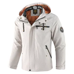 Herren Casual Kapuzenjacke Winddicht Wasserdicht Polyester Britischer Stil Parka Outdoor Oberbekleidung Stehkragen Langarm Mantel