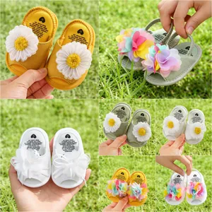 Sandales d'Été pour Bébé Marguerite en Coton Respirant Semelle Souple Chaussures de Marche pour Tout-petits Filles Floral Mignon