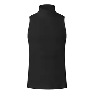 Débardeur à col roulé noir pour homme sans manches avec coupe ajustée et texture côtelée