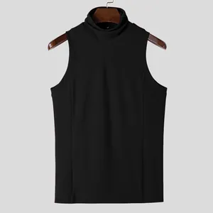 Débardeur col roulé sans manches pour homme, coupe ajustée noire, débardeur côtelé chic.