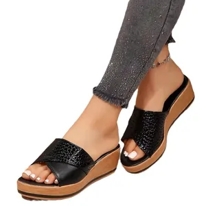 Sandalias de cuña con plataforma para mujer con correas cruzadas de cocodrilo