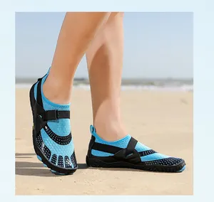 Detail shot of blue and black breathable quick-dry water shoes for beach and swimming activities