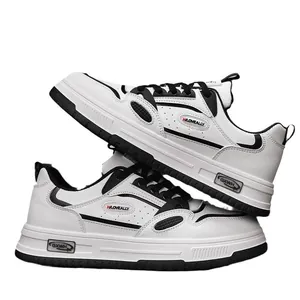 2024 New arrival men's trendy hip-hop white casual sneakers with stylish black accents