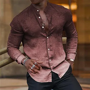 Detailed view of men's casual long-sleeve shirt with vintage gradient brown finish