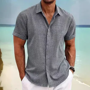 Camicia a Maniche Corte Casual da Uomo Texture Lino Tie Dye Top Abbottonato Leggero Traspirante Camicia Moda Estiva per Vacanze