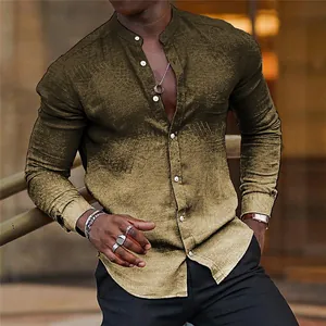 Detailed view of the gradient fabric texture on a men's stand-collar long-sleeved shirt