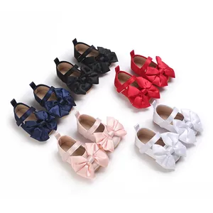 Zapatos de Princesa para Bebé Niña Lazo Grande de Satén Decoración Suela Blanda Zapatos Primeros Pasos de Lona