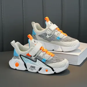 Atmungsaktive Mesh-Sneaker für Kinder in Grau und Orange für Jungen und Mädchen