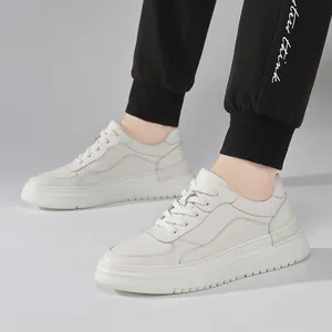 Stylish men's off-white leather casual sneakers featuring comfortable soft foam thick sole