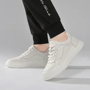 Stylish white cowhide leather sneakers with soft foam sole for men, trendy casual wear