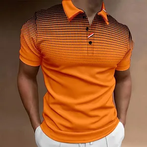 Polo de Poliéster Ajustado para Hombre con Estampado de Puntos Degradados Manga Corta Estilo Británico Casual Top Polo