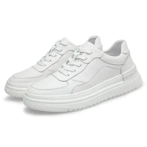 Casual white leather sneakers for men with lace-up design and soft foam sole
